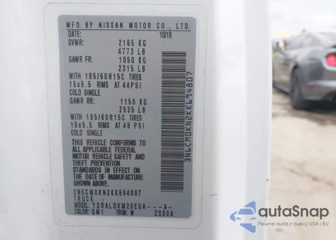 2019 Nissan Nv200 S z USA, uszkodzony, nr VIN 3N6CM0KN2KK694807